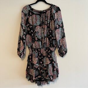 LoveShackFancy Popover Floral Silk Mini Dress